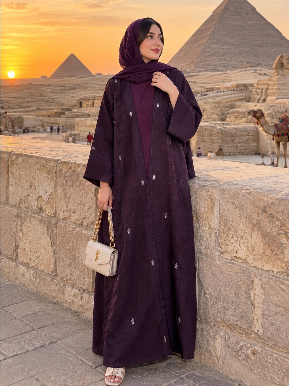 Elegant Plum Women Hijab Abaya with Subtle Embellishments